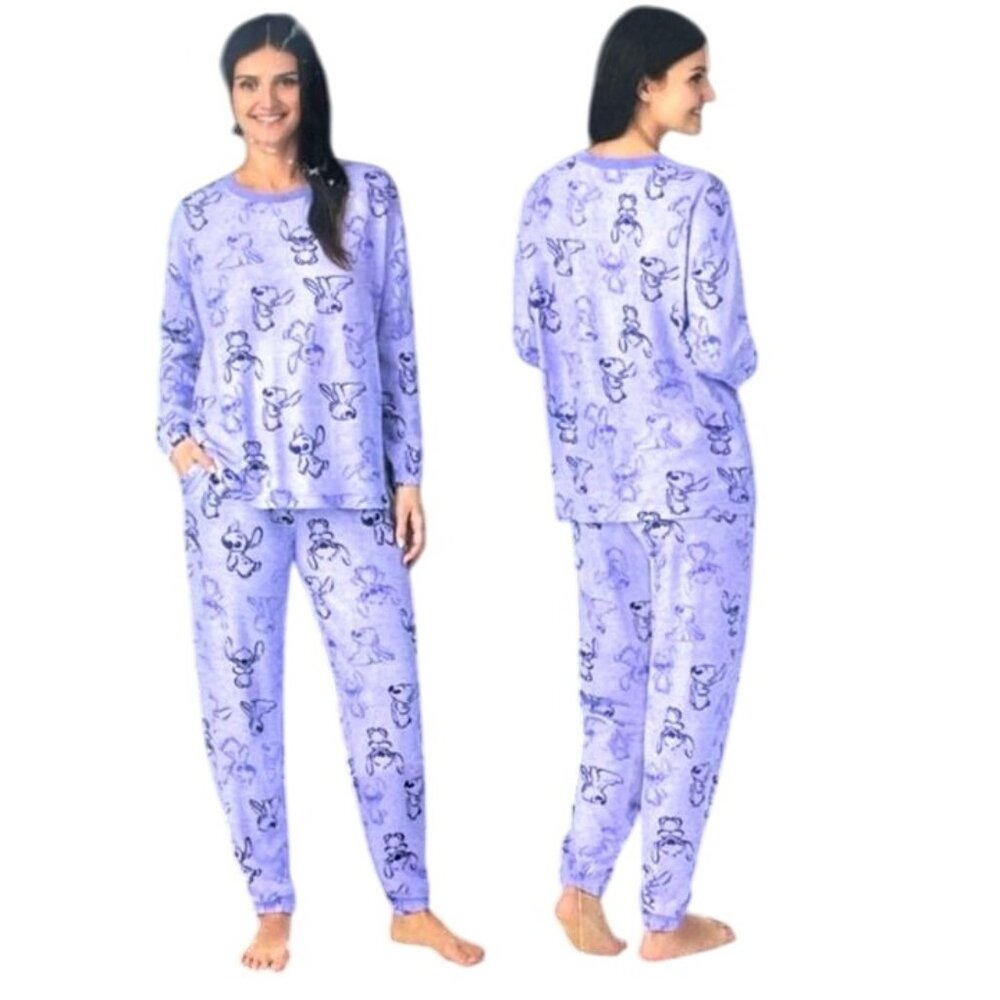 New Disney XL 2 Piece PJs Lilo Stitch Pajama Set Long Sleeve Top Pants Sleepwear